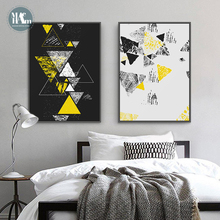 Tela geométrica preta amarela, posteres e impressões, pintura abstrata, quadros de parede nórdico para sala de estar, decoração moderna para casa 2024 - compre barato