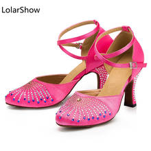 Women Black/Pink Satin Crystal Rhinestone Ballroom SALSA Latin Bachata Dance Shoes /Dance Shoes Women 2024 - buy cheap
