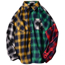 Мужская рубашка LISIBOOO, с длинным рукавом, в клетку, в стиле хип-хоп, Повседневная 2024 - купить недорого