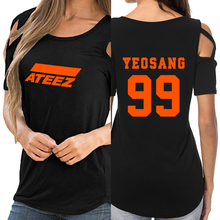 Kpop ateez fora do ombro t camisa das meninas das mulheres hip hop camiseta das mulheres sexy de manga curta t camisa streetwear coreano tshirt roupas superiores 2024 - compre barato