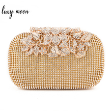 Luxy Moon-Bolso de mano con cristales y flores para mujer, pochette de lujo con diamantes de imitación, Color dorado, para noche, boda, fiesta, w326 2024 - compra barato