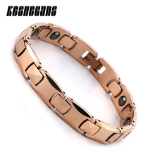 Rose Gold 10mm Pulseira de Tungstênio Saudável Bio FIR Germânio Pulseira de Aço Moda Jóias Para Mulheres Homens Presente 20 cm longo Atacado 2024 - compre barato