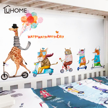 Cartoon Animal Family Giraffe Lion Fox Wall Stickers for Kids Room Wall Decoration Bedroom Children's Bedside Wallpaper 2024 - buy cheap