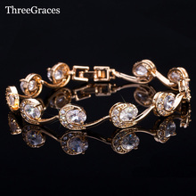 ThreeGraces Luxury CZ Crystal Jewelry Moon Shape Gold Color Clear White Cubic Zirconia Women Bracelets for Wedding BR065 2024 - buy cheap