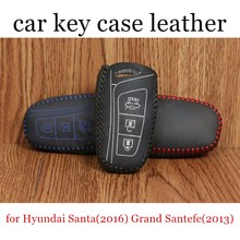 Only Red new style Car key case cover hand sewing real leather fit for Hyundai Santafe(2015) Grand Santafe(2013) Equus(2013) 2024 - buy cheap