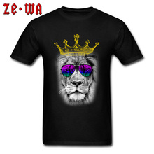 Cool King T Shirts Fitted Men T-shirt Trendy Sunglasses Lion Print Tshirt Plus Size Black Tops & Tees Crew Neck Clothes Custom 2024 - buy cheap