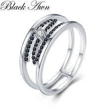 Черный ость Мода 925 стерлингового серебра ювелирные украшения багует ряда обручение Черный шпинель, обручальные кольца для женщин, G017 2024 - купить недорого