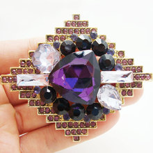 Classic Purple Rhombus Art Nouveau Gold Tone Brooch Pin Rhinestone Crystal 2024 - buy cheap