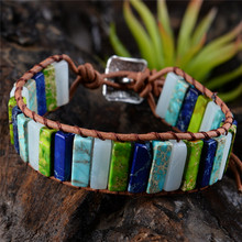 Pulsera de cuero Multicolor con piedras naturales, brazalete bohemio, a la moda 2024 - compra barato