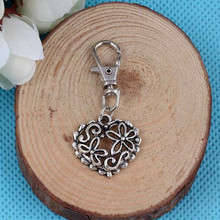 Flower Heart Keychain Ring Vintage Silver Charm Key Chains For Keys Car Key Ring Bag Handbag Accessories Jewelry DIY 10PCS A566 2024 - buy cheap