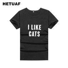 HETUAF-Camiseta de algodón con estampado de LIKIE CATS Harajuku para mujer, blusa Ulzzang en blanco y negro, ropa para mujer 2018 2024 - compra barato