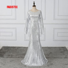 Muslim long sleeves prom party dress evening dress Vestido de Festa luxury sliver sequins full sleeves Muslim free shipping 2024 - buy cheap