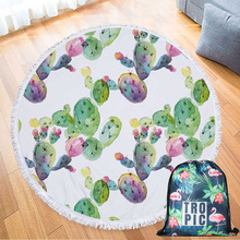 Flowering Cactus Summer Round Beach Towel with Drawstring Backpack Bag Bath Shower Towels Yoga Mat Sofa Cover with Tassels 2024 - compre barato