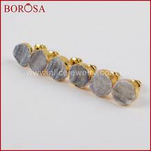 BOROSA Gold Color Round Drusy Galaxy Quartz Titanium Chalcedony Studs Earrings for Women, Fashion Gems Studs Earrings G1379 2024 - buy cheap