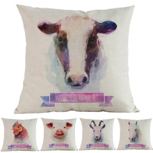 Watercolor Style Animals Collection Cow Horse Sheep Chicken Beige Linen Throw Pillow Case Home Sofa Decorative Cushion Covers 2024 - buy cheap