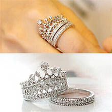 Women's Crown Statement Ring 2 Band Stack Rhinestone Alloy Jewelry Gift Golden 2024 - buy cheap