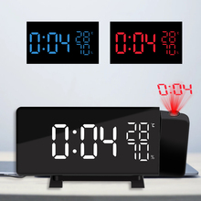 New projection clock three-color projection radio clock LED temperature and humidity clock FM radio desk table clocks Fashion 2024 - buy cheap
