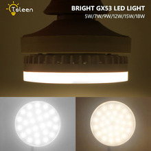 Gx53 lâmpada led, 8 peças, 5/7/9/12/15/18w, lâmpada redonda, super brilhante, lâmpada led gx 53 110v 220v, 240v, holofote de teto 2024 - compre barato