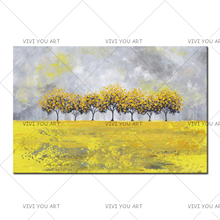 Large Hand-painted Trees Oil Painting On Canvas Gray Sky And Yellow Tree Paintings Modern Abstract Wall Art Home Decoration 2024 - buy cheap