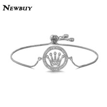 NEWBUY 2021 Trendy Special Design King Queen Crown Charm Bracelets For Women Girl Luxury CZ Pave Setting Party Jewelry Gift 2024 - buy cheap