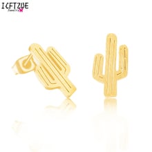 10pairs Jewelry Gold Colour Pendientes  Brinco Desert Cactus Stainless Steel Stud Earring For Women Girls Christmas Gifts 2024 - buy cheap