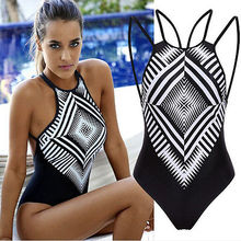 Maiô geométrico preto feminino, roupa de banho sensual com costas abertas 2024 - compre barato