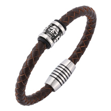 Vintage Jewelry Men Charms Skull Bracelets Brown Braided Leather Bracelet Stainless Steel Magnetic Clasps Male Wrist Band SP0196 2024 - buy cheap