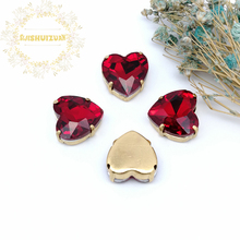Hot sale Red Heart Glass Crystal sew on rhinestones with gold claw Diy wedding dress accessories Free shipping 2024 - buy cheap