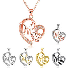 Love Mom Crystal Necklace Pendant Necklace Silver Color Jewelry Christmas Gift For Mum Letters Heart Pendant Distribution 2024 - buy cheap