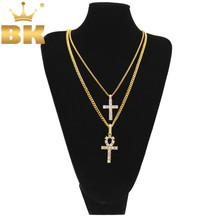 Llavero DE LA VIDA egipcio y collares cruzados colgantes conjunto completo de diamantes de imitación de moda Collar para Mujeres Hombres Hip hop joyería 2024 - compra barato