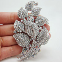 Bride Fashion Charming Flower Leafy Clear Rhinestone Crystal Pendant Bridesmaid Wedding Art Deco Brooch Pin 2024 - buy cheap