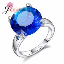 Anel de prata esterlina 925 com preenchimento de zircônia cúbica azul nobre, redondo, genuíno, para mulheres, meninas, festa de casamento 2024 - compre barato