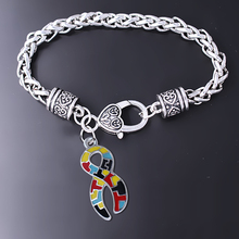 Exquisite enamel craft metal autism puzzle jigsaw ribbon pendant bracelet care autistic cancer patient jewelry bangle dropship 2024 - buy cheap