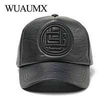 Wuaumx NEW Fall Winter PU Leather Baseball Caps For Men Letter Embroidery Dad Hat Black Snapback Cap Adjustable Casquette gorras 2024 - buy cheap