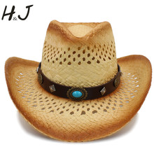 Women Men Western Sun Hat With Leather Punk Band Handmade Weave Sombrero Cowboy Hat Size 58CM A0130 2024 - buy cheap