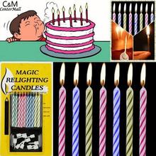 10pcs Cake Candles Trick Holder Candles Magic Relighting Birthday Valentine's Day Cake Candles Joke Striped for Event New Year 2024 - buy cheap