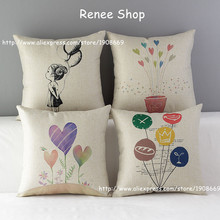 Cushion cartoon Colorful love balloons pattern sofa pillowcase linen cotton cushions pillows 45*45cm 2024 - buy cheap