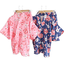 Kawaii sakura кроличье кимоно Халаты Женские Шорты пижамные наборы летние 100% хлопковые японские шорты юката халаты для сна 2024 - купить недорого