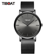 Часы наручные TIBOAT Мужские кварцевые, модные брендовые Роскошные повседневные водонепроницаемые спортивные, с тонким сетчатым стальным браслетом 2024 - купить недорого
