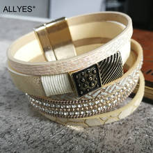 ALLYES Leather Bracelets for Women Rhinestone Gold Color Metal Charm Vintage Multilayer Female Bracelets & Bangles Femme Jewelry 2024 - buy cheap