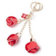 Charms Leather PU Rose Flowers Keychain Cute Tassel Flower Key Chain Women Key Rings Female Bag Pendants Jewelry Llaveros 2024 - buy cheap
