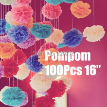 Larger 100 pcs 16'' 40cm Pom Pom Ball Tissue Paper Pompoms Decorative Flower Home Wedding Birthday Party Wreaths Decorations 2024 - buy cheap