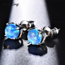 RongXing 6MM Round Opal Stone Stud Earrings for Women Silver Color Multicolor Birthstone Earrings Simple Fashion 2024 - buy cheap