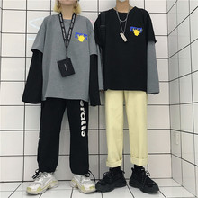 Yougeman camiseta de manga longa feminina coreano ulzzang harajuku impresso retalhos suor camisa feminina casual camisetas topos 2024 - compre barato