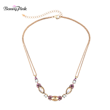 Banny Pink Vintage Metal Chain Choker Necklace For Women Elegant Geo Crystal Statement Choker Collar Fashion Jewelry Colliers 2024 - buy cheap