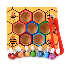 Montessori Wooden Learning Educational Cognitive Color Numbers Toys for Children Clip Little Bee Board Games for Kids Gifts 2024 - buy cheap