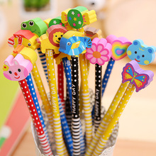50pcs/lot Kawaii HB Pencils Cute Cartoon Animal Wooden Pencil with Eraser Stationery for Office Kids' Gift Wholesale Pencil 2024 - buy cheap