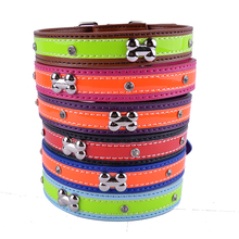 Fashion Bone Shaped Dog Collar PU Leather Rhinestones Studded Puppy Collars For Small Dogs Pet Dog Supplies 2024 - buy cheap