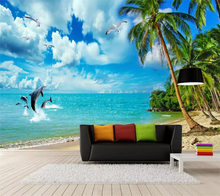 beibehang Custom wallpaper 3d mural modern minimalist fresh love sea scenery beach coconut papel de parede background wall paper 2024 - buy cheap