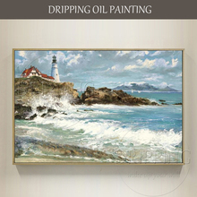Pintura à mão em tela de alta qualidade moderna, pintura à óleo no teto, à beira-mar, farol à beira-mar, sala de estar 2024 - compre barato
